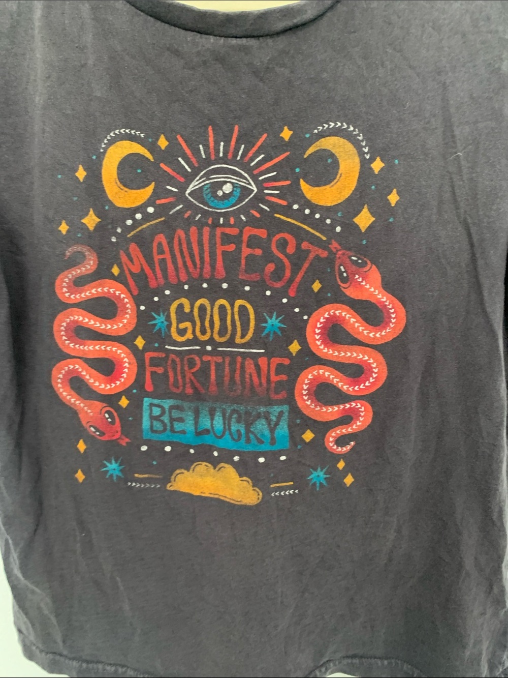 Lucky Brand Black Tee with Colorful 'Manifest Good Fortune' Graphic - Picture 3 of 5